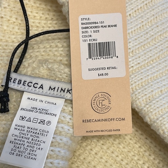 REBECCA MINKOFF Embroidered Peak Beanie in Ecru main image 11